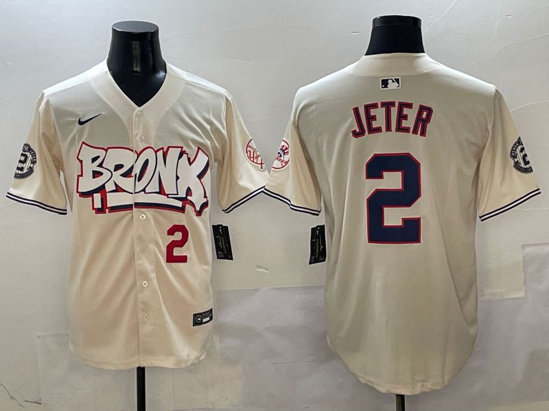 Men New York Yankees #2 Jeter Cream four generations Joint Name 2025 Nike MLB Jersey style 2->cincinnati reds->MLB Jersey